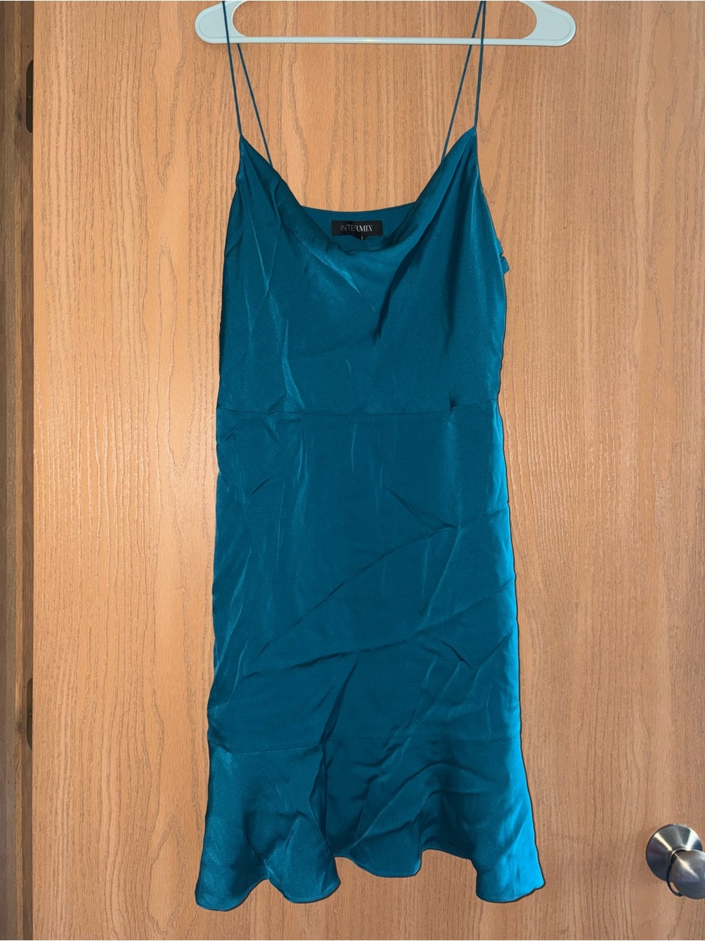 INTERMIX Teal Slip Dress with Spaghetti Straps